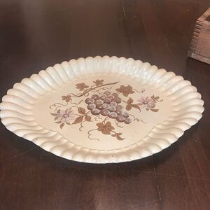 Vintage handpainted tile pilgrim art metal tray